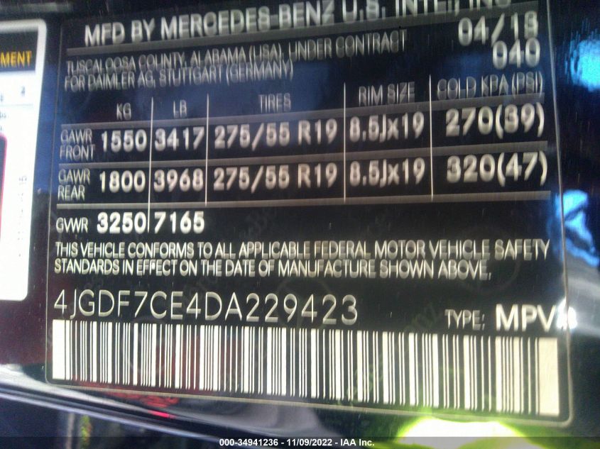 2013 MERCEDES-BENZ GL-CLASS GL 450 4JGDF7CE4DA229423