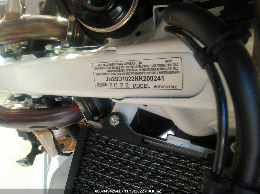 2022 HONDA CRF1100 A4 - JH2SD1022NK200241
