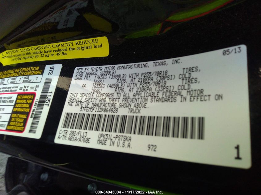 2013 TOYOTA TUNDRA 2WD TRUCK 5TFEM5F13DX064828