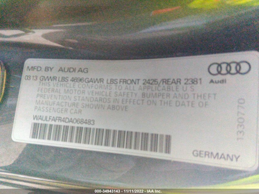 2013 AUDI A5 PREMIUM PLUS WAULFAFR4DA068483