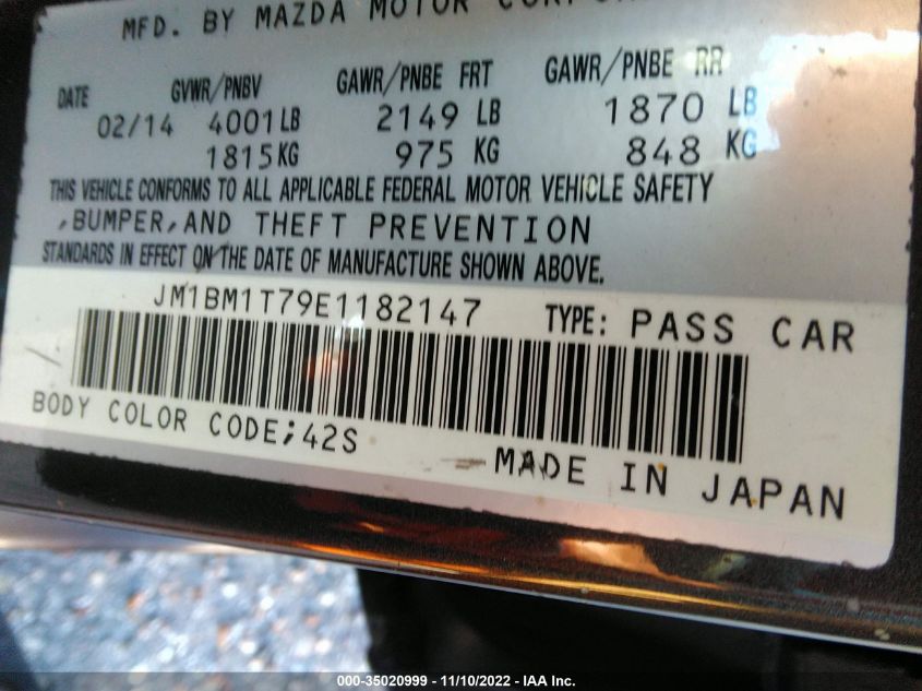 2014 MAZDA MAZDA3 I SV JM1BM1T79E1182147