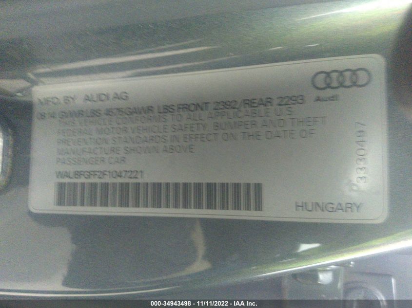 2015 AUDI S3/A3 2.0T PREMIUM WAUBFGFF2F1047221