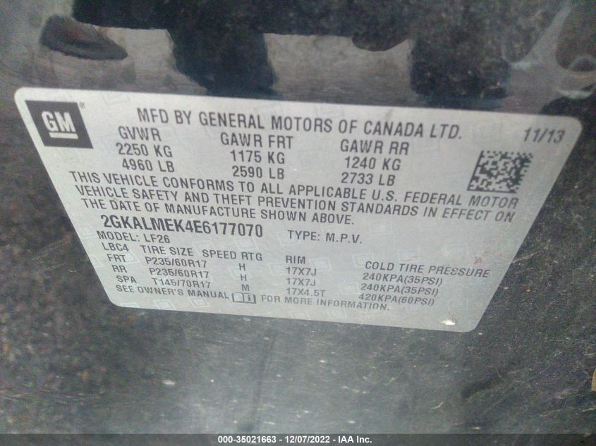 2014 GMC TERRAIN SLE 2GKALMEK4E6177070