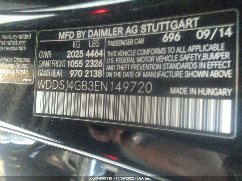 2014 MERCEDES-BENZ CLA-CLASS CLA 250 WDDSJ4GB3EN149720