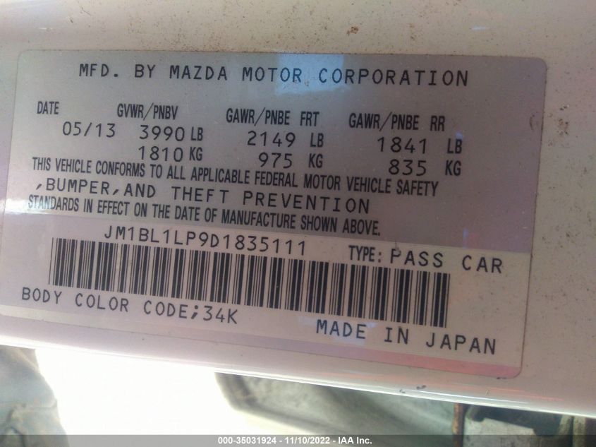 2013 MAZDA MAZDA3 I TOURING JM1BL1LP9D1835111