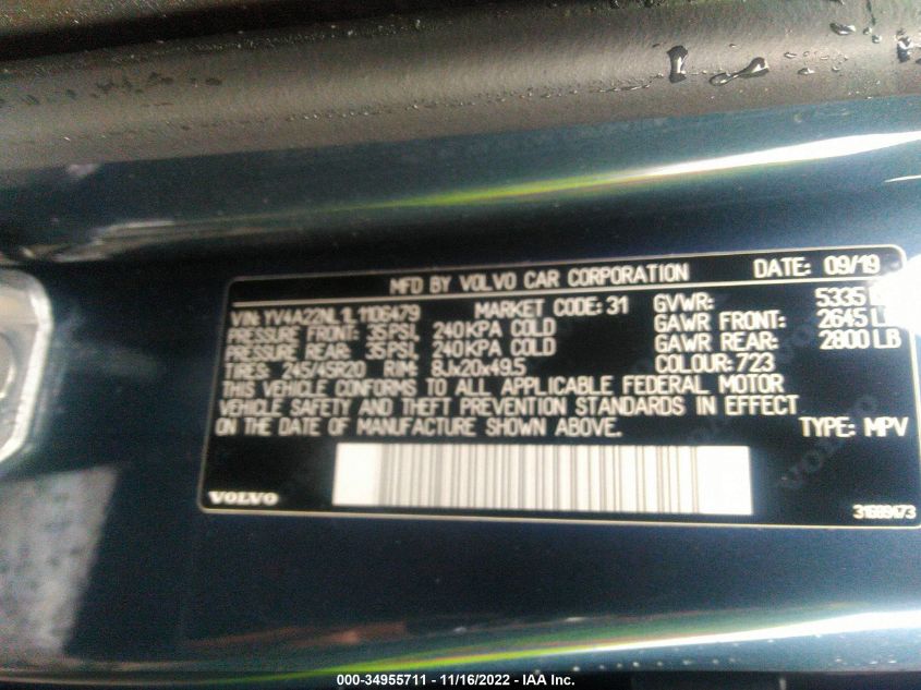 2020 VOLVO V90 CROSS COUNTRY YV4A22NL1L1106479