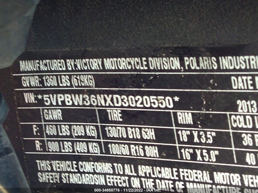2013 VICTORY MOTORCYCLES CROSS ROADS CLASSIC 5VPBW36NXD3020550