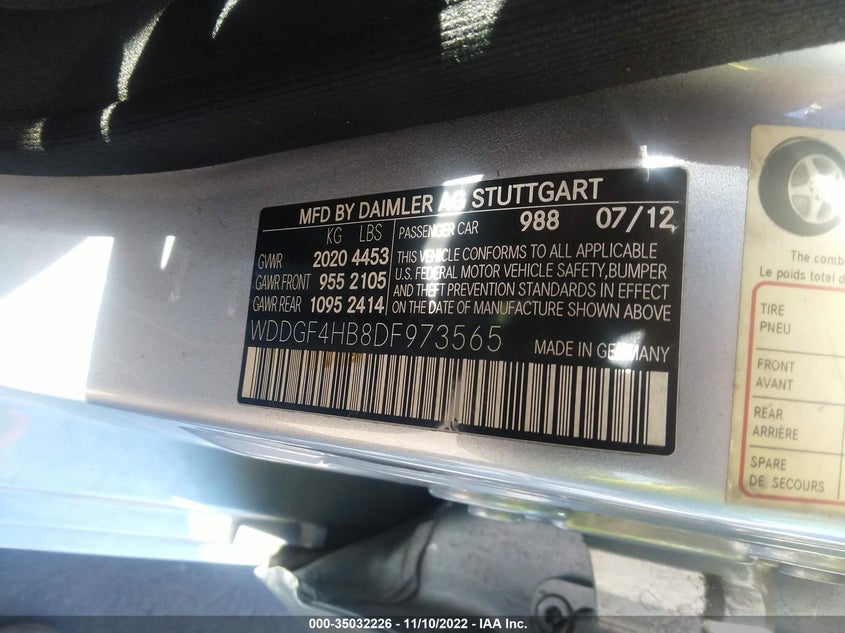 2013 MERCEDES-BENZ C 250 VIN: WDDGF4HB8DF973565