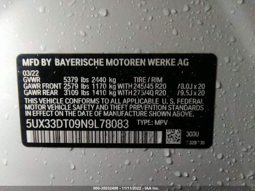 5UX33DT09N9L78083 BMW X4 XDRIVE30I 9