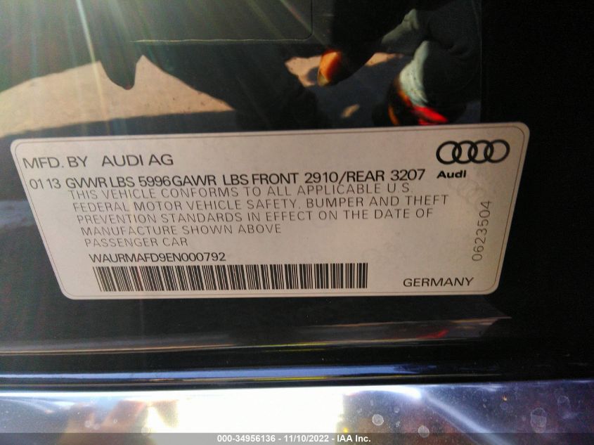 2014 AUDI A8 L 3.0L TDI WAURMAFD9EN000792