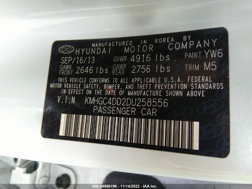 2013 HYUNDAI GENESIS 3.8L KMHGC4DD2DU258556