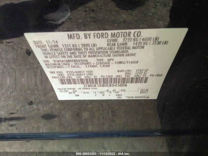 2014 FORD FLEX SE 2FMGK5B80EBD45006