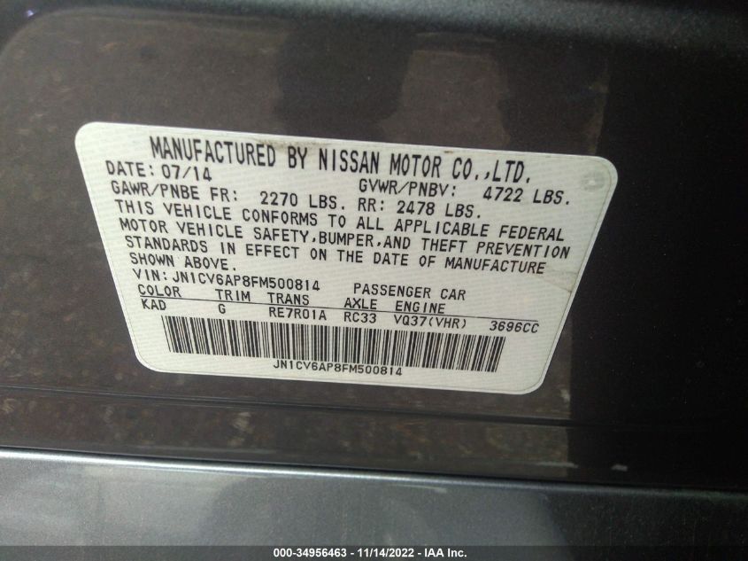 2015 INFINITI Q40 JN1CV6AP8FM500814