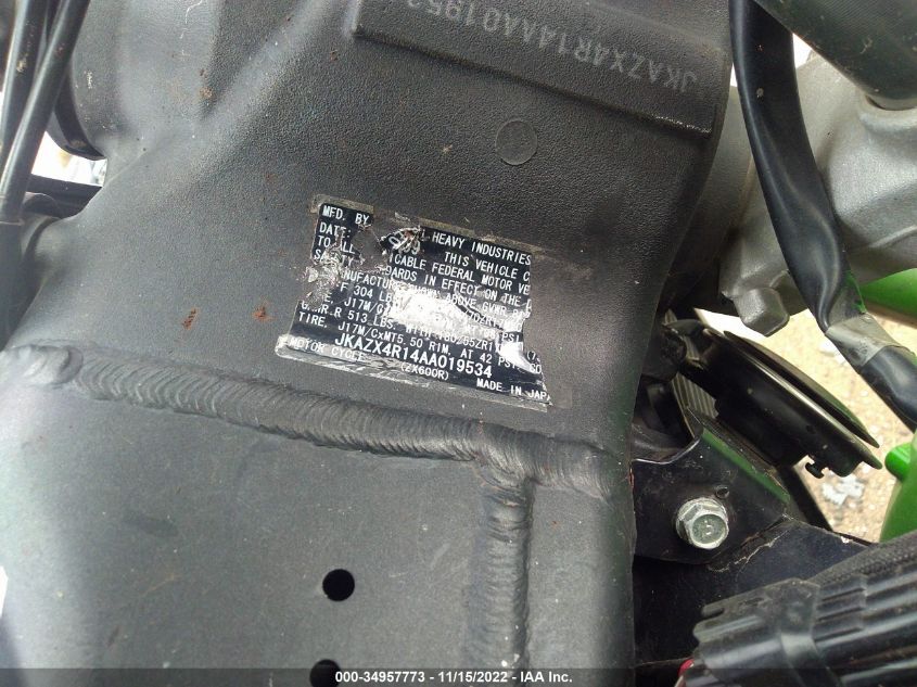 2010 KAWASAKI ZX600 R JKAZX4R14AA019534