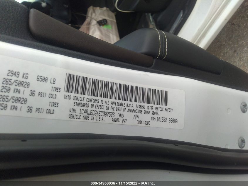 2014 JEEP GRAND CHEROKEE OVERLAND 1C4RJECG4EC307526