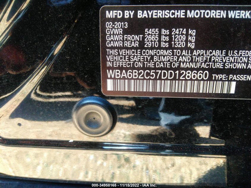 2013 BMW 650I GRAN COUPE WBA6B2C57DD128660