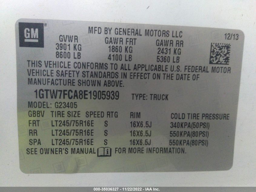 2014 GMC SAVANA CARGO VAN 1GTW7FCA8E1905939