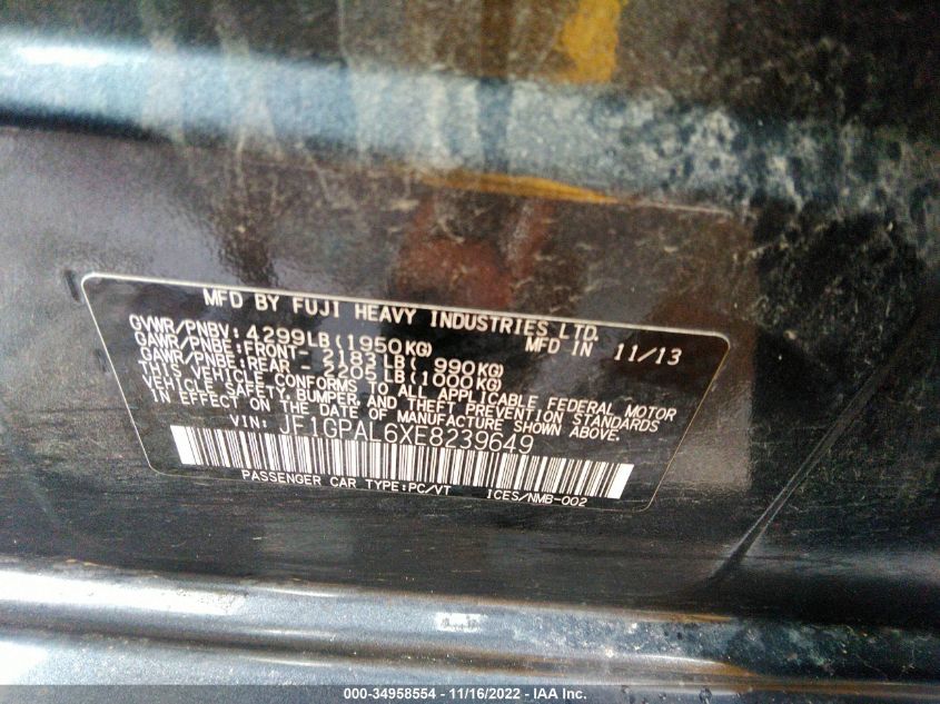 2014 SUBARU IMPREZA WAGON 2.0I SPORT PREMIUM JF1GPAL6XE8239649