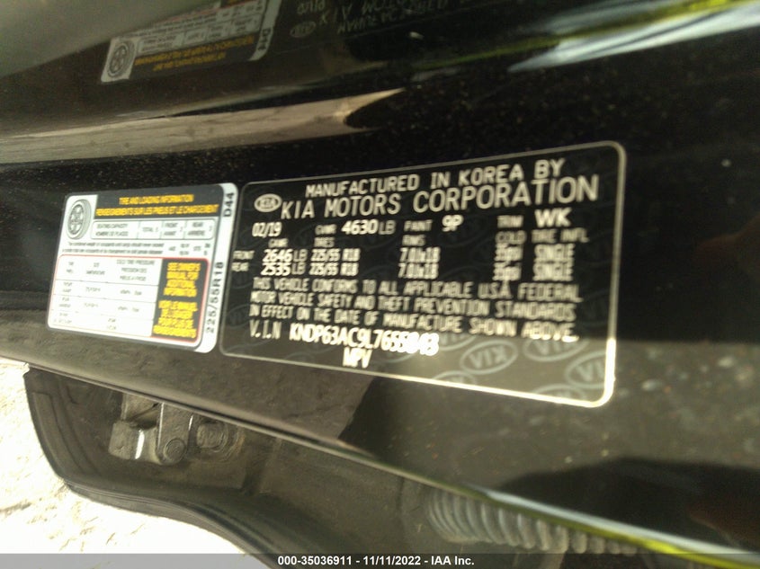 2020 KIA SPORTAGE VIN: KNDP63AC9L7655843