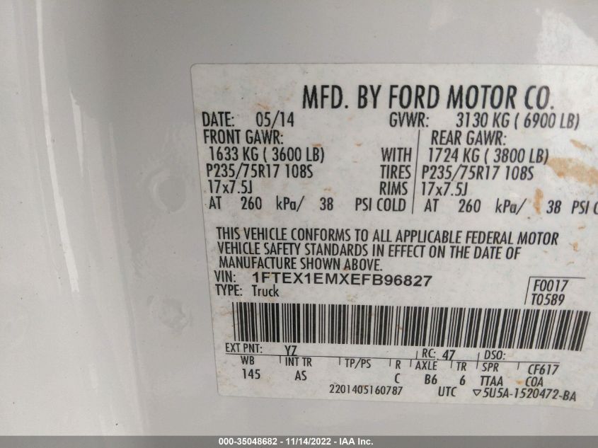 2014 FORD F-150 XL/STX/XLT 1FTEX1EMXEFB96827