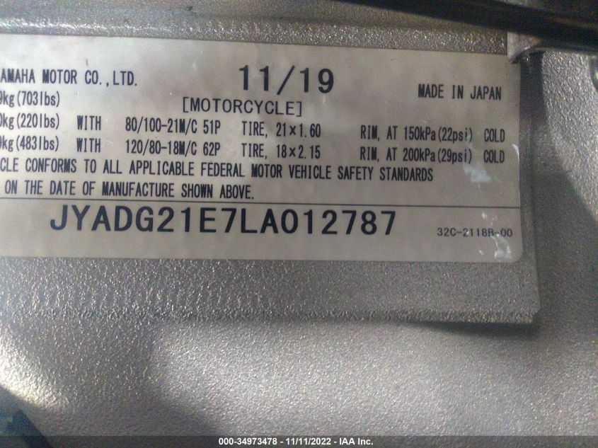 2020 YAMAHA WR250 R JYADG21E7LA012787