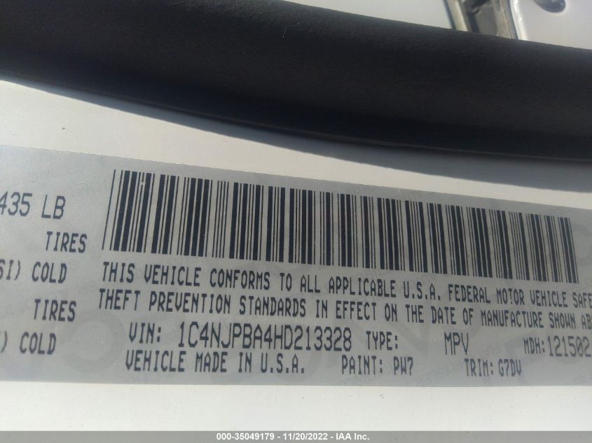 VIN 1C4NJPBA4HD213328 2017 JEEP PATRIOT SPORT SE
