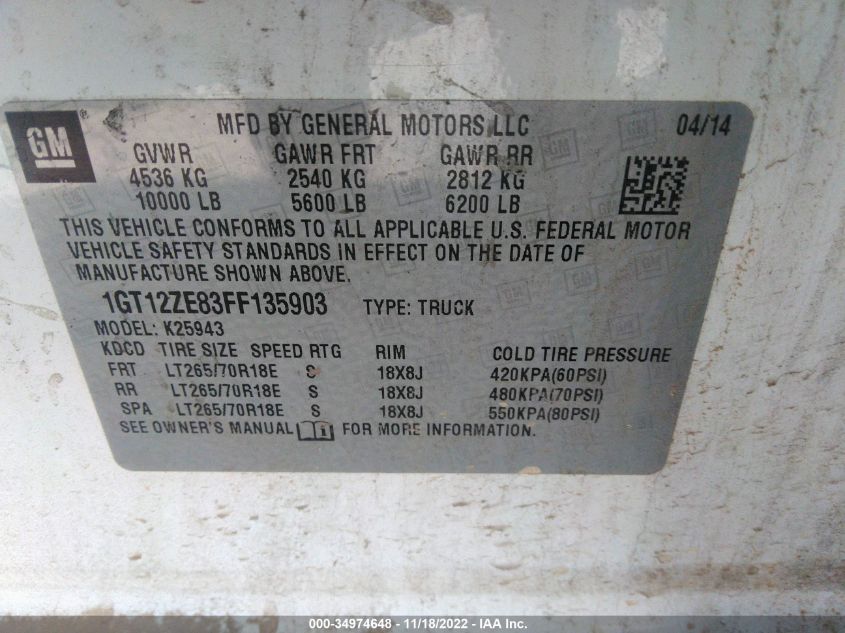 2015 GMC SIERRA 2500HD SLT 1GT12ZE83FF135903