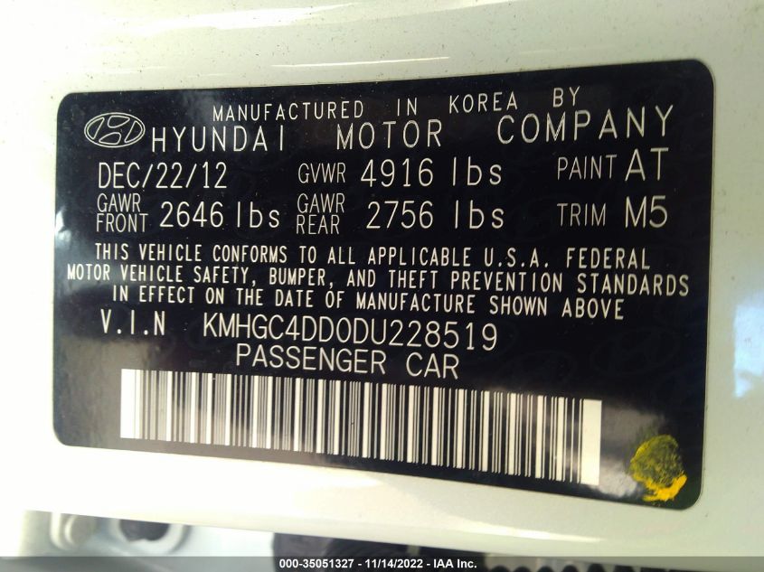 2013 HYUNDAI GENESIS 3.8L KMHGC4DD0DU228519
