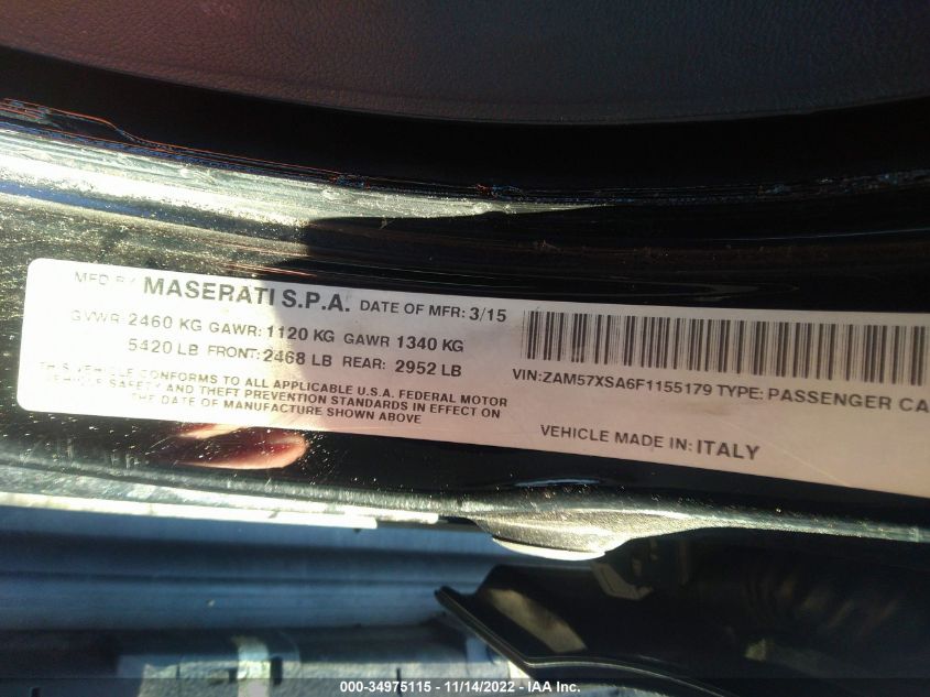 2015 MASERATI GHIBLI ZAM57XSA6F1155179