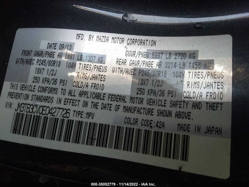 2014 MAZDA CX-9 TOURING JM3TB3CV0E0427726