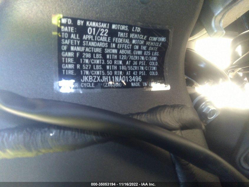 2022 KAWASAKI ZX636 K JKBZXJH11NA013496
