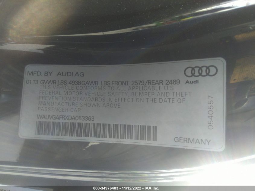 2013 AUDI S5 PRESTIGE WAUVGAFRXDA053363