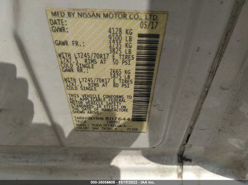 2017 NISSAN NV CARGO SV 1N6BF0KY4HN807644