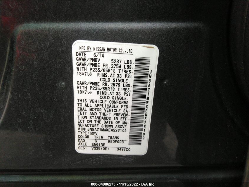 2014 NISSAN MURANO SV - JN8AZ1MWXEW526109