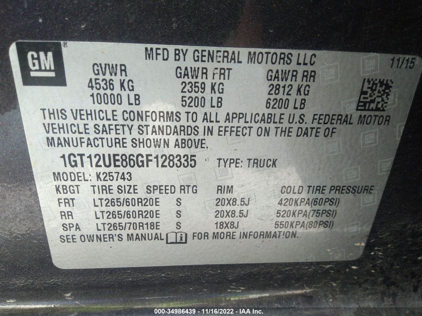 2016 GMC SIERRA 2500HD DENALI 1GT12UE86GF128335