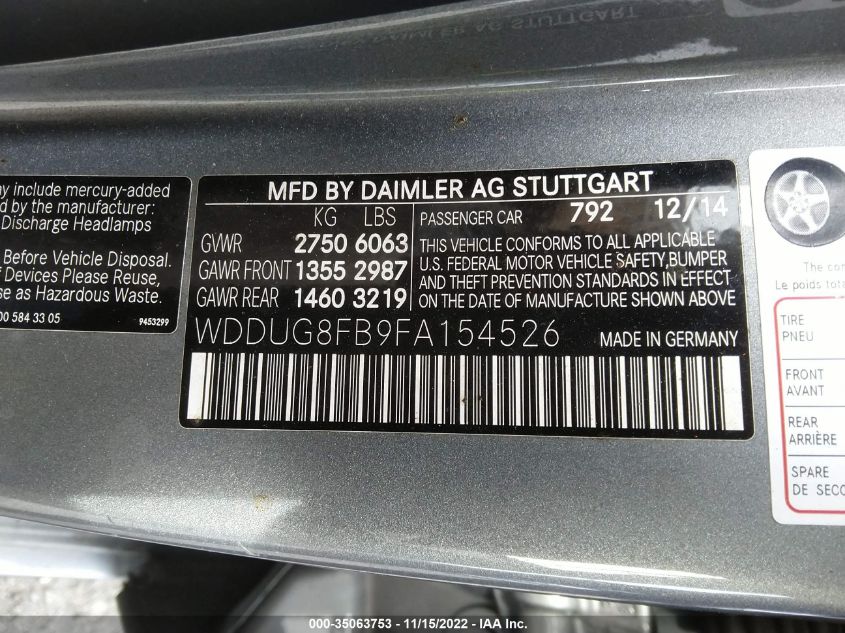 2015 MERCEDES-BENZ S-CLASS S 550 - WDDUG8FB9FA154526