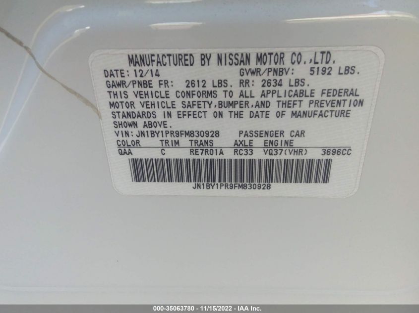 2015 INFINITI Q70L JN1BY1PR9FM830928
