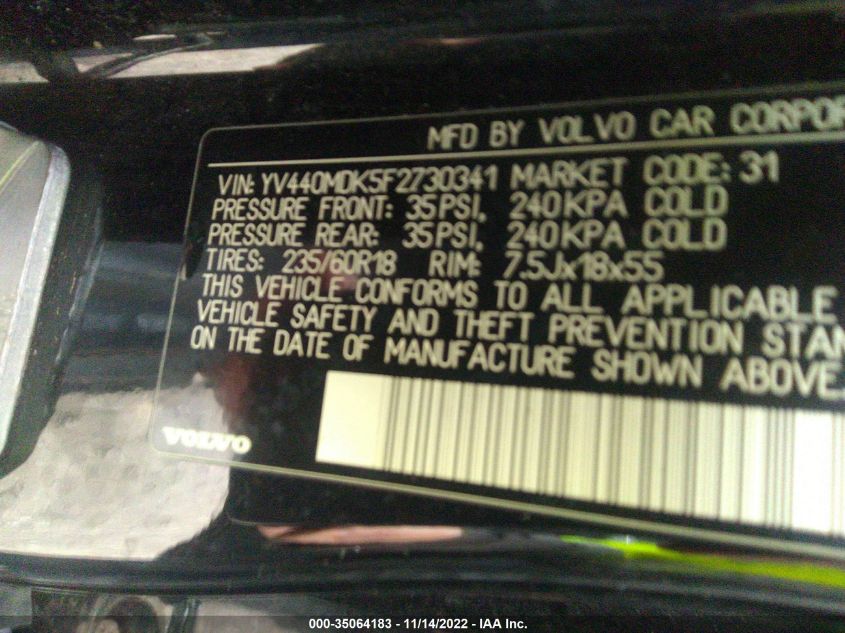 2015 VOLVO XC60 T5 DRIVE-E PREMIER YV440MDK5F2730341