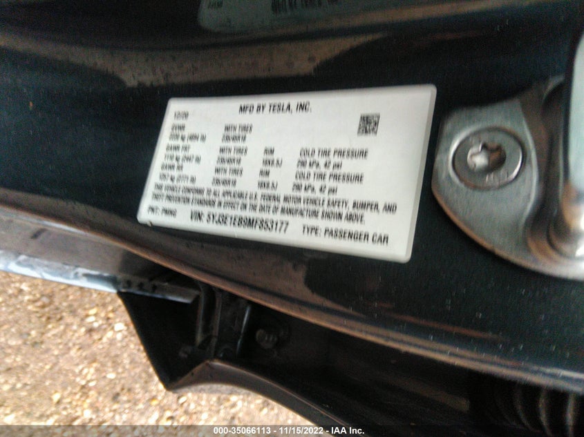VIN 5YJ3E1EB9MF853177 2021 TESLA MODEL 3 LONG RANGE