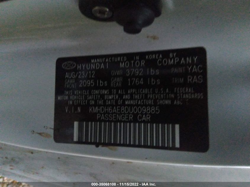 2013 HYUNDAI ELANTRA COUPE SE KMHDH6AE8DU009885