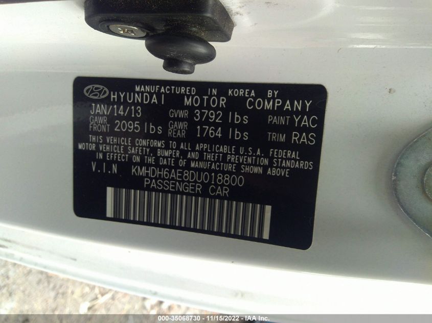 2013 HYUNDAI ELANTRA COUPE GS PZEV KMHDH6AE8DU018800