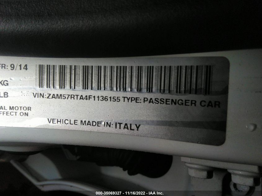 2015 MASERATI GHIBLI S Q4 ZAM57RTA4F1136155