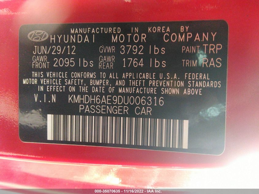 2013 HYUNDAI ELANTRA COUPE SE KMHDH6AE9DU006316