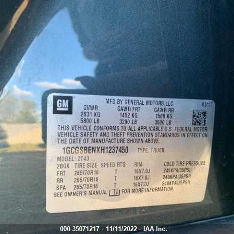2017 CHEVROLET COLORADO 2WD WT 1GCGSBENXH1237450