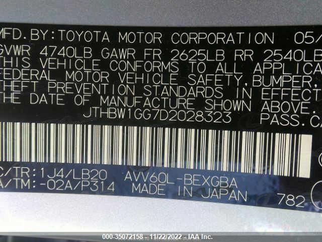 2013 LEXUS ES 300H HYBRID JTHBW1GG7D2028323