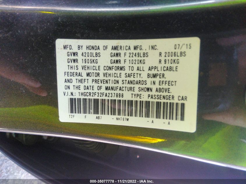 2015 HONDA ACCORD LX - 1HGCR2F32FA237898