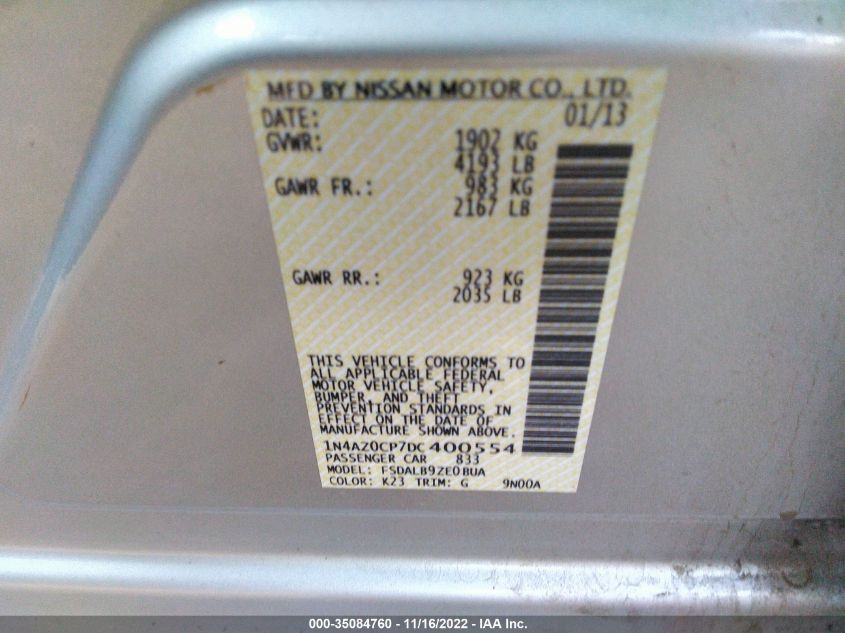 2013 NISSAN LEAF S 1N4AZ0CP7DC400554