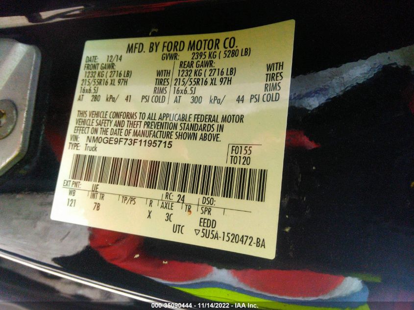 2015 FORD TRANSIT CONNECT WAGON XLT NM0GE9F73F1195715