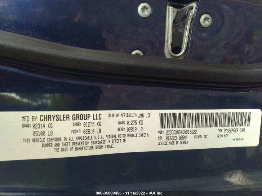 2013 DODGE CHARGER SXT PLUS - 2C3CDXHG4DH615622