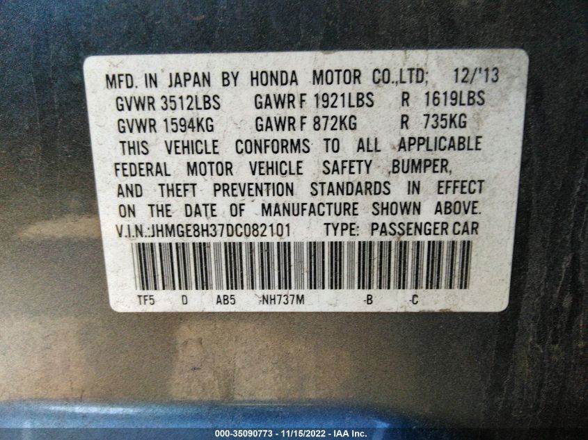 2013 HONDA FIT JHMGE8H37DC082101